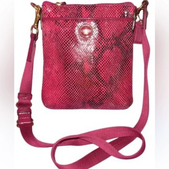 Coach Raspberry Python Leather Crossbody Bag - Picture 1 of 9